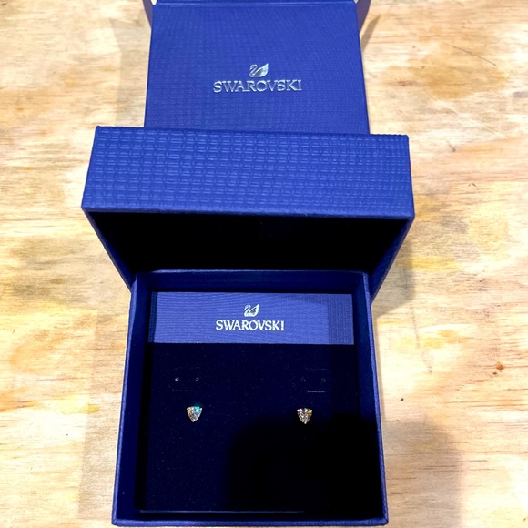 Swarovski Jewelry - Swarovski gold CZ triangle studs